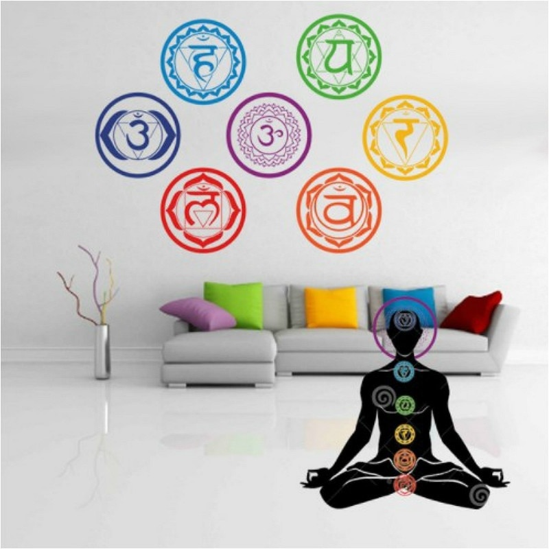 7pcs/set Chakras Vinyl Wall Stickers Mandala Yoga Om Meditation Symbol Wall Decals for Home Living Room/Yoga Studio Decoration