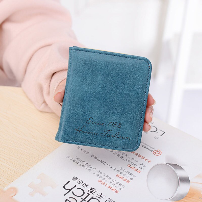 Korean Small Girl Mini Wallet Purse PU Leather Slim Female Wallets Change Purse Girls Mini Coin Purses Card Holder: Vintage Blue