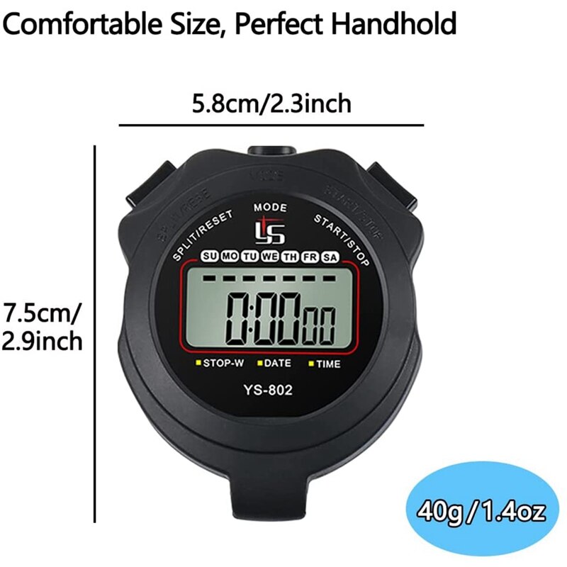 Sports Stopwatch Timer Lap Split Digital Stopwatch With Clock Calendar Alarm, Shockproof Stopwatch