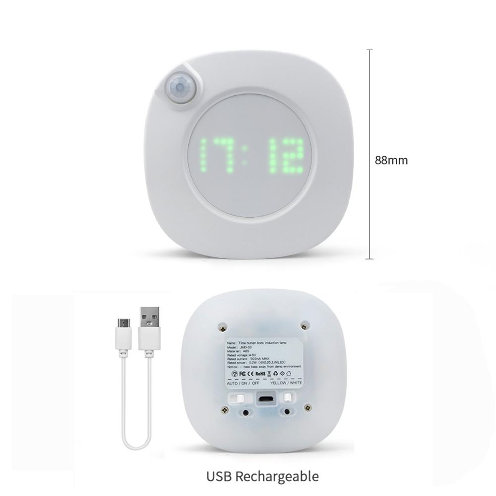 Led klokke med pir bevegelsessensor magnetisk base bakgrunnsbelysning saat veggklokker til bad micro usb oppladbar