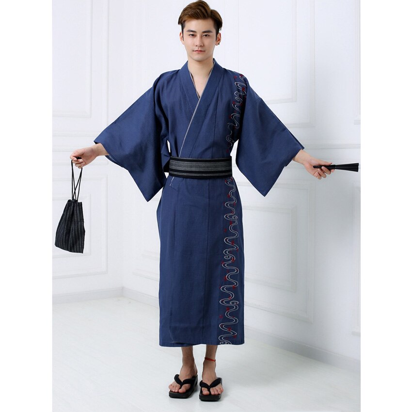 Kimono Yukata de otoño e invierno para Hombre Trajes de estilo japonés Samurai, traje de baño bordado Jinbei, ropa de dormir