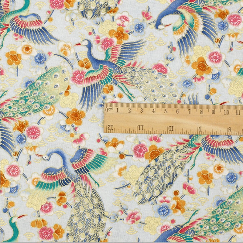 Japanse Stijl Pauw Sakura Stof Diy Jurk Kleding Tafelkleed Craft Quilten Handwerk Decor Katoen Satijn Gebronsde Reactieve