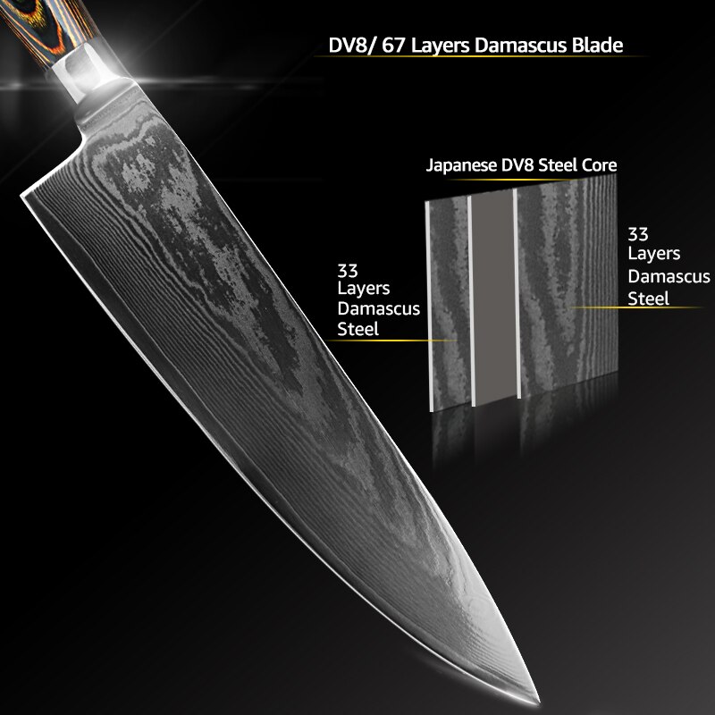Damaskus kniv köksknivar japansk kock santoku kniv 67 lager damaskus knivar i rostfritt stål ultra skarpt pakka handtag
