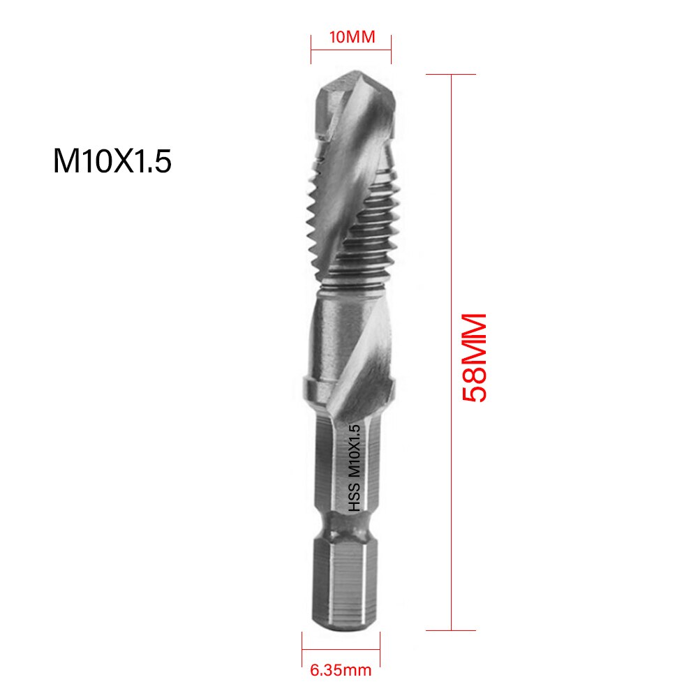 Titanium Plated Hex Shank HSS Screw Thread Metric Tap Drill Bits Screw Machine Compound M3 M4 M5 M6 M8 M10 Hand Tools: ZT22-1PCS Silver-F