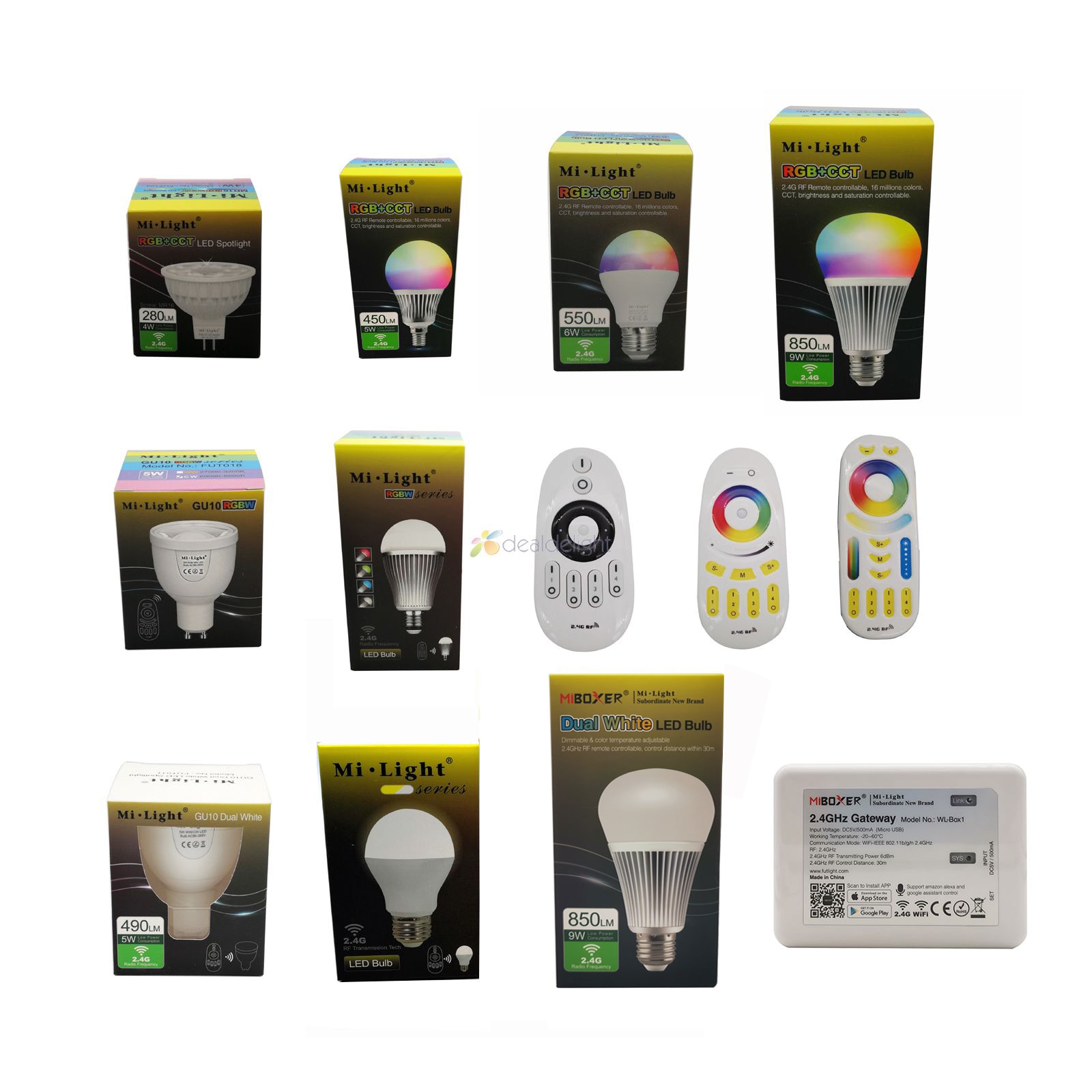 Milight 2.4G Led ampoule MR16 GU10 E14 E27 lampe à Led 4W 5W 6W 9W 12W CCT RGBW RGBWW RGB + CCT lumière Led sans fil Wifi télécommande
