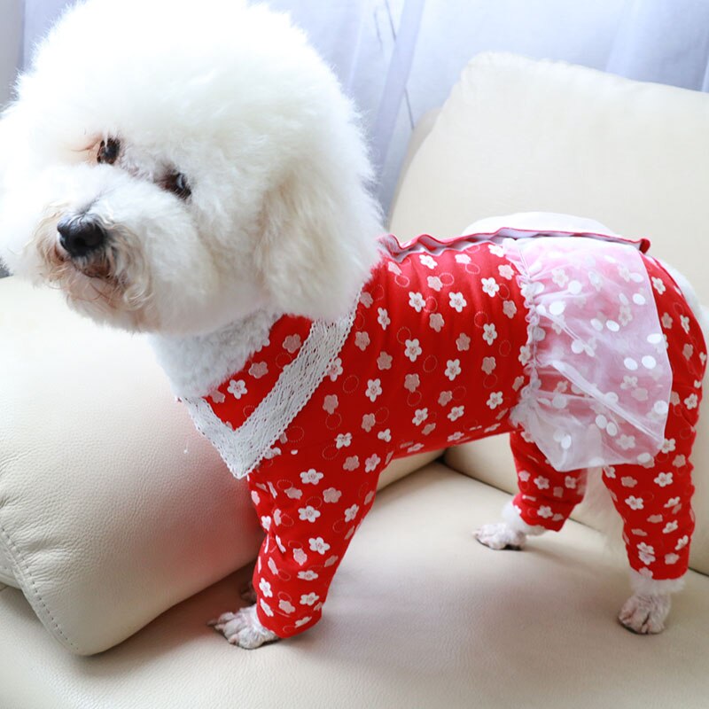 Mono fino para perros y mascotas ropa estampada, peto de encaje, pijamas elásticos de algodón 100% para perros pequeños, Chihuahua, sudadera de Caniche