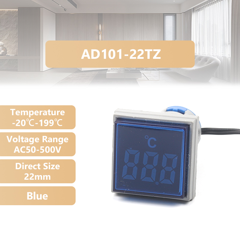 Termómetro Digital LED cuadrado redondo, luces de señal, medidor de temperatura, Sensor Detector, 20-199 Celsius, 50-500V CA, 22mm: Oro