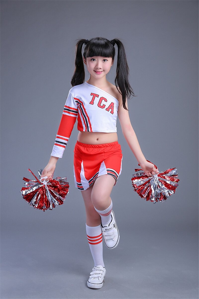 Cheerleader kostumer til børn sportsspil gymnastisk hold cheerleading dans kjole skoleuniform piger bære nederdel sæt: Pige sæt / 6xl