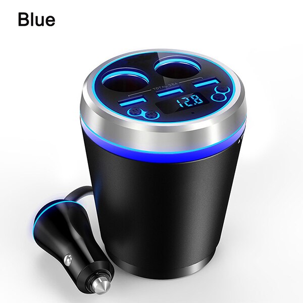 JINSERTA TF/Micro SD Muziek Mp3-speler Bluetooth Carkit Fm-zender HandsFree Sigarettenaansteker Splitter 3 Poorten USB Charger: Blauw