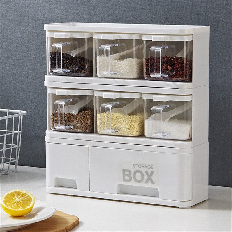 Kitchen Plastic Simplicity Seasoning Salt Box Spice Rack Herbs Spices Storage Container With Handle Condiment Jar Cooking Tools