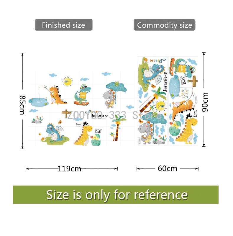 Dinosaur Shaped Wall Stickers, 4 Styles, Nursery Decor, Cartoon Animal Girl Boy, Aesthetic Wallpaper, Art: 02