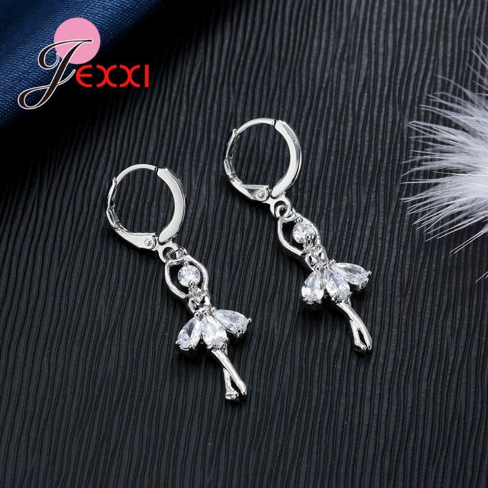 Pendant Necklace Hoop Earrings Sets For Engagment Party Real 925 Sterling Silver Crystal Jewellery