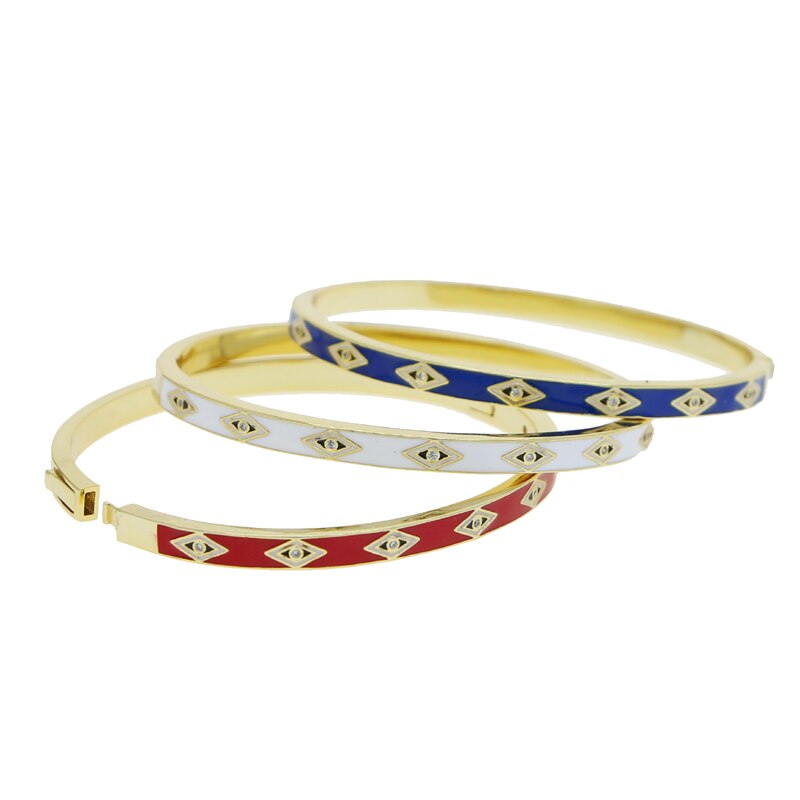 Evil Eye Bangle Bracelet for Women - Gold Color Enamel - Adjustable - Cubic Zirconia - Sdzstone