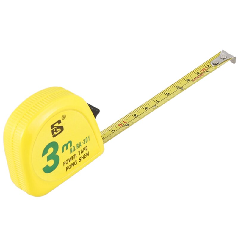 3 meter retractable yellow measuring tape, in steel, for measurements