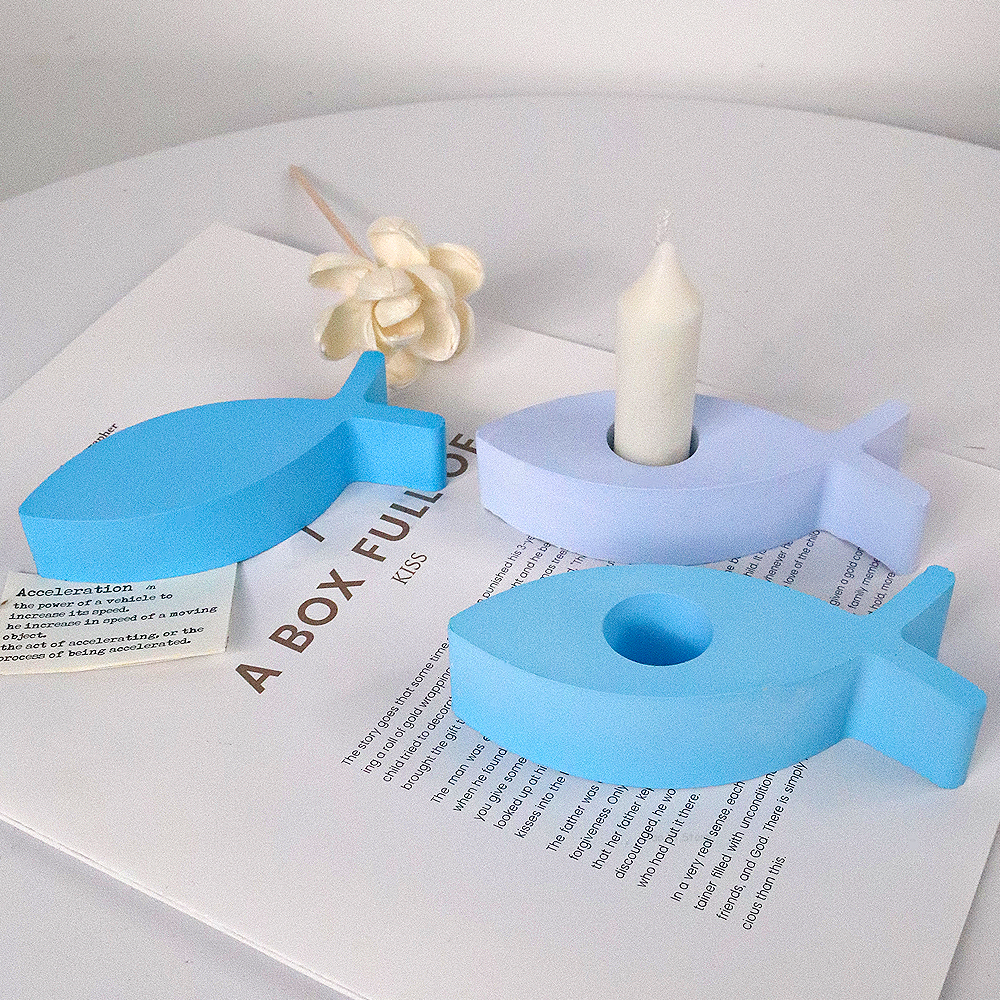 Molde de silicona para velas creativas, candelabro con forma de pez, Kit de fabricación artesanal, portavelas de resina de hormigón y yeso, moldes de fundición