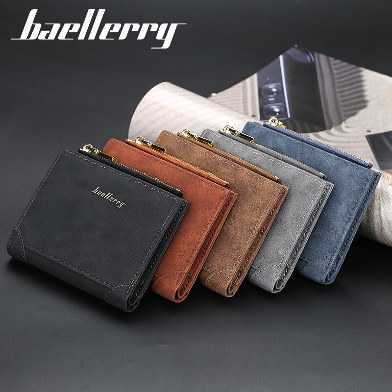 Baellerry portemonnee heren korte grote multi-card portemonnee met rits verticale portemonnee pu heren effen kleur portemonnee heren