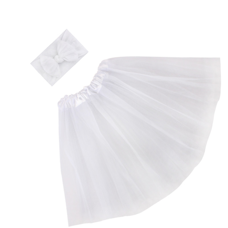 Cute Toddler Newborn Baby Girl Tutu Tulle Skirt &Bow Headband Photo Prop Costume Outfit: White