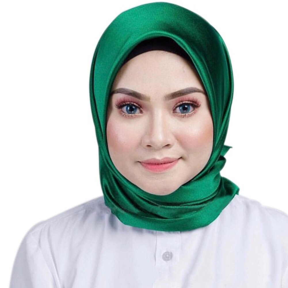 Neliönmuotoinen huivi kääre naisten suuret satiini silkkihuivit yksivärinen muslimi hijab huivi femme huivi elegantti kaulahuivi pehmeä huivi: Tummanvihreä