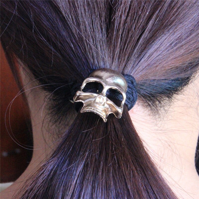 1 coletero gótico Punk para mujer, cuerda para el pelo con forma de calavera de cuervo, banda elástica cabello, goma para el pelo, accesorios para el cabello para niña y mujer