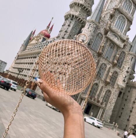 Moda oco bolsas de ombro feminino requintado metal cadeias redondas crossbody sacos para mulheres alta qualidade mini senhora mensageiro saco: Default Title