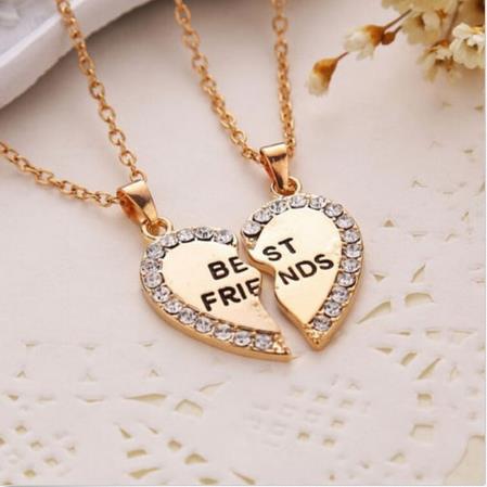 Women Jewelry Women Charming Splice Heart Pendant Best Friend Letter Necklace 1 Pair 2 Colors: Gold-color