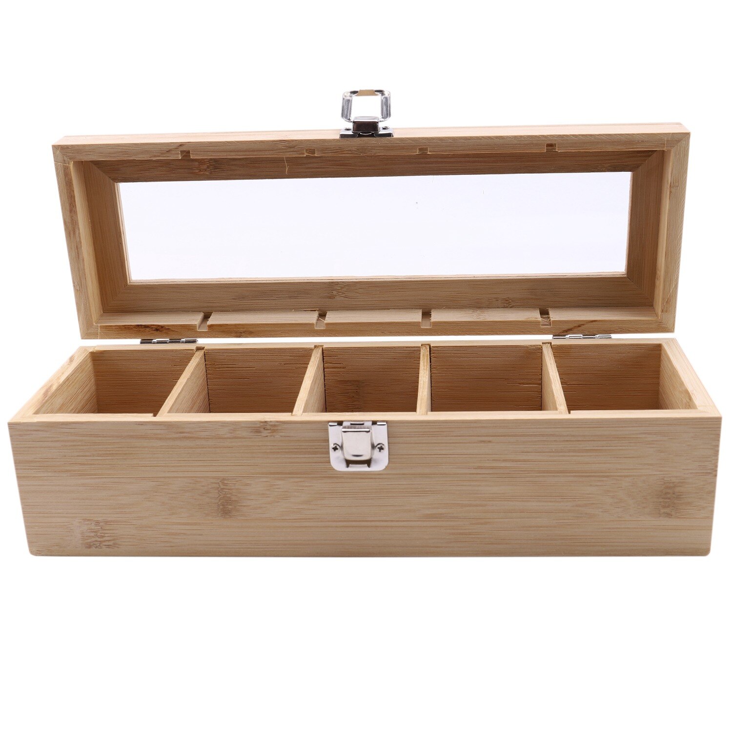 Bamboo System Tea Bag Jewelry Organizer Storage Box 5 Compartments Tea Box Organizer Wood Sugar Packet Container