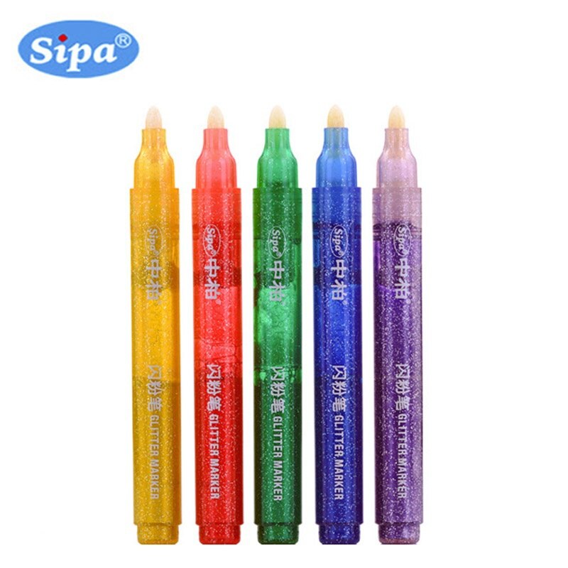 5 stk/sæt metallic tusch glitter magiske tuscher lys funklende farve vandmaling guld metal pen diy til sort papir sten træ