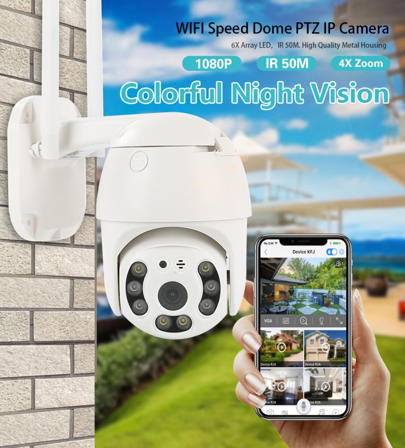 1pc nova alta qulity 1080p wifi câmera ip movimento detectar rastreamento automático ptz 4x zoom 2-way áudio p2p cctv segurança ao ar livre dome cam