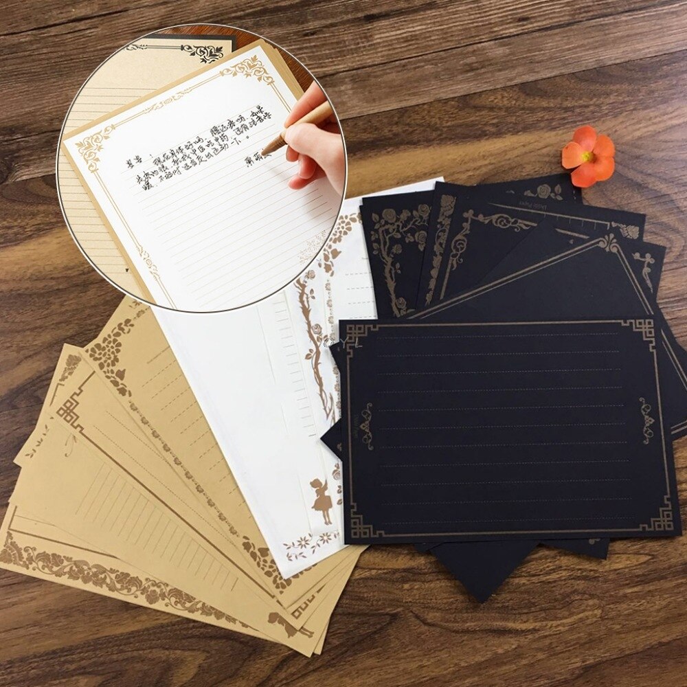 8 Sheets Vintage Retro Writing Stationery Paper Pad Note Letter Set
