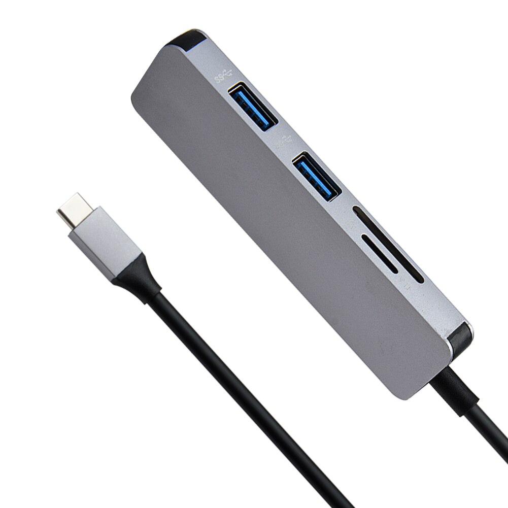 Concentrador de red 5 en 1 de aluminio, HUB USB tipo C a 4K HDMI, compatible con 2 puertos USB 3,0, lector de tarjetas SD/TF para adaptador de concentrador tipo C