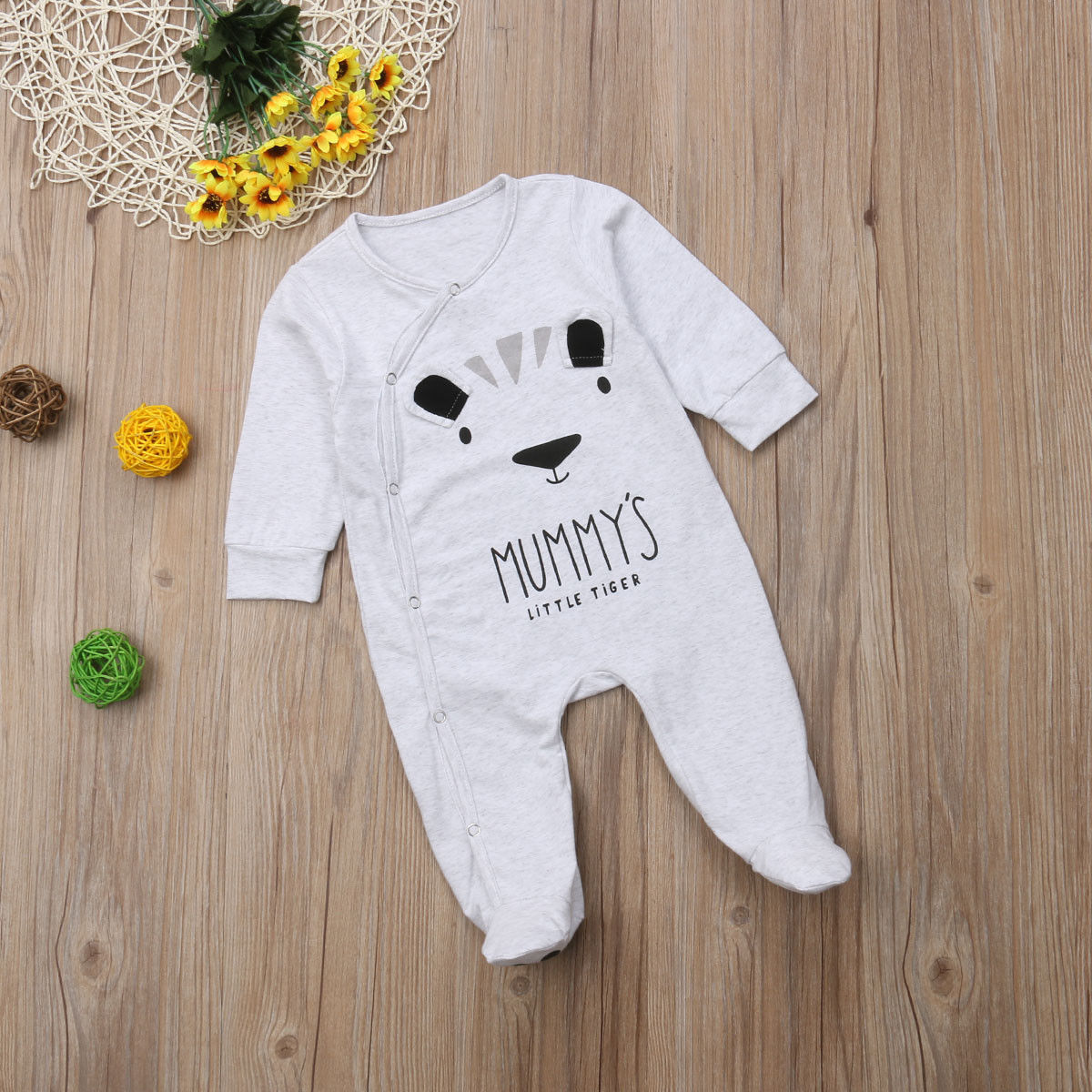 Søt nyfødt baby gutt jenter pappa mamma print romper sovedress bodysuit antrekk: Grå / 9m