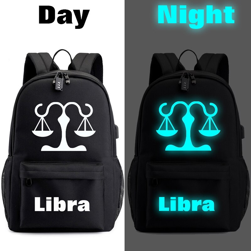 BPZMD Luminous 12 Zodiac Sign Canvas Schoolbag Constellation Horoscope for Boys and Girls Backpack: Libra