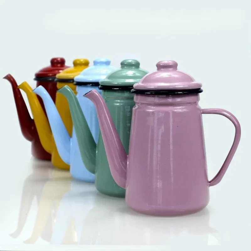 Vintage Emaille Koffiepot 1.1L Capaciteit Hand Theeketel voor Inductie Kookplaat & Gasfornuis Universeel Gebruik Water Of Thee