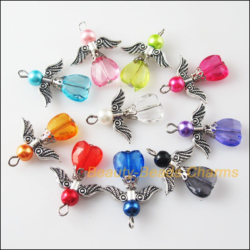 10Pcs Gemengde Dancing Angel Wings Hart Bedels Hangers 23x29mm