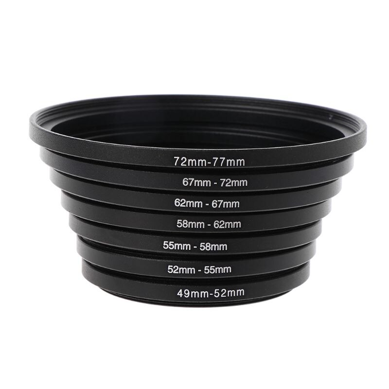 7PCS/SET 49MM-77MM Universal Black Metal Aluminum Alloy Step-up Ring Common Camera Lens Adapter Filter Set Accessories