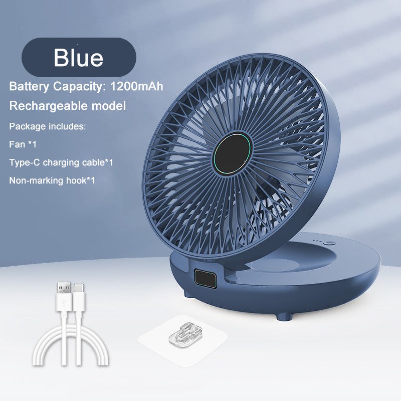 Ventilador de cocina de doble uso para el hogar, ventilador pequeño con carga USB, silencioso, de viento grande, de escritorio, Mini ventiladores eléctricos portátiles: Azul marino