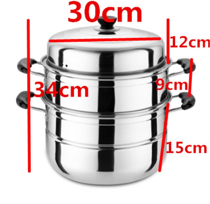 Roestvrij Staal Twee Drie Layer Dikke Steamer Pot Soep Stoom Pot Universele Kookpotten Voor Inductie Kookplaat Gasfornuis Stoom pot: 30cm  3 Layer