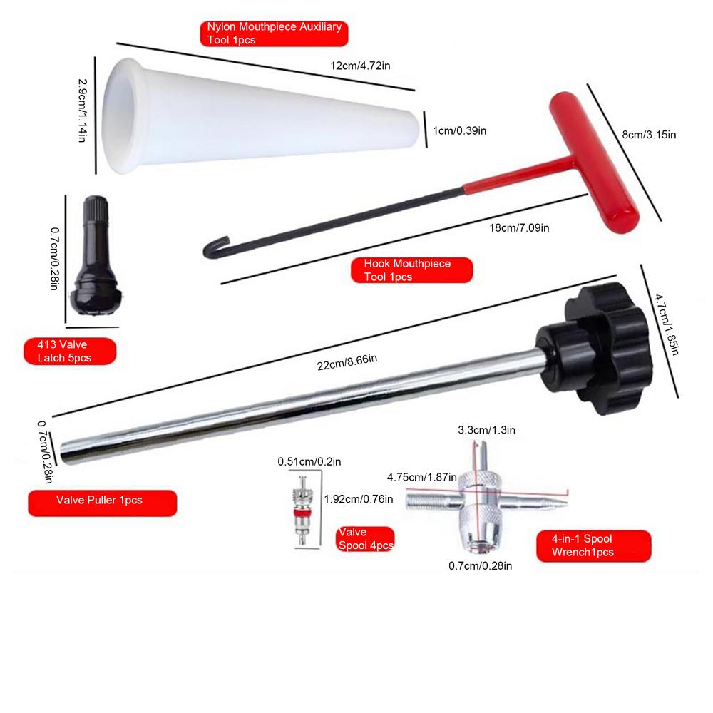 Autoband Installer Tool Valve Remover Tool 13 Stuks Ventiel Tool Kit Reparatie Tool Quick Change T-haak Vervanging Auto Accessoires: Black