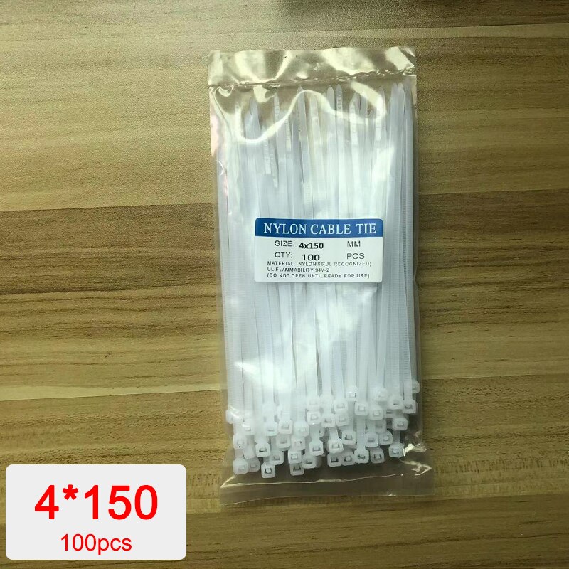 100 kpl/pussi itselukittuva muovinen nylon solmio kiinnitys rengassiteet autotyylinen nippuside lankakääreet hihna autotarvikkeet: 4 x 150
