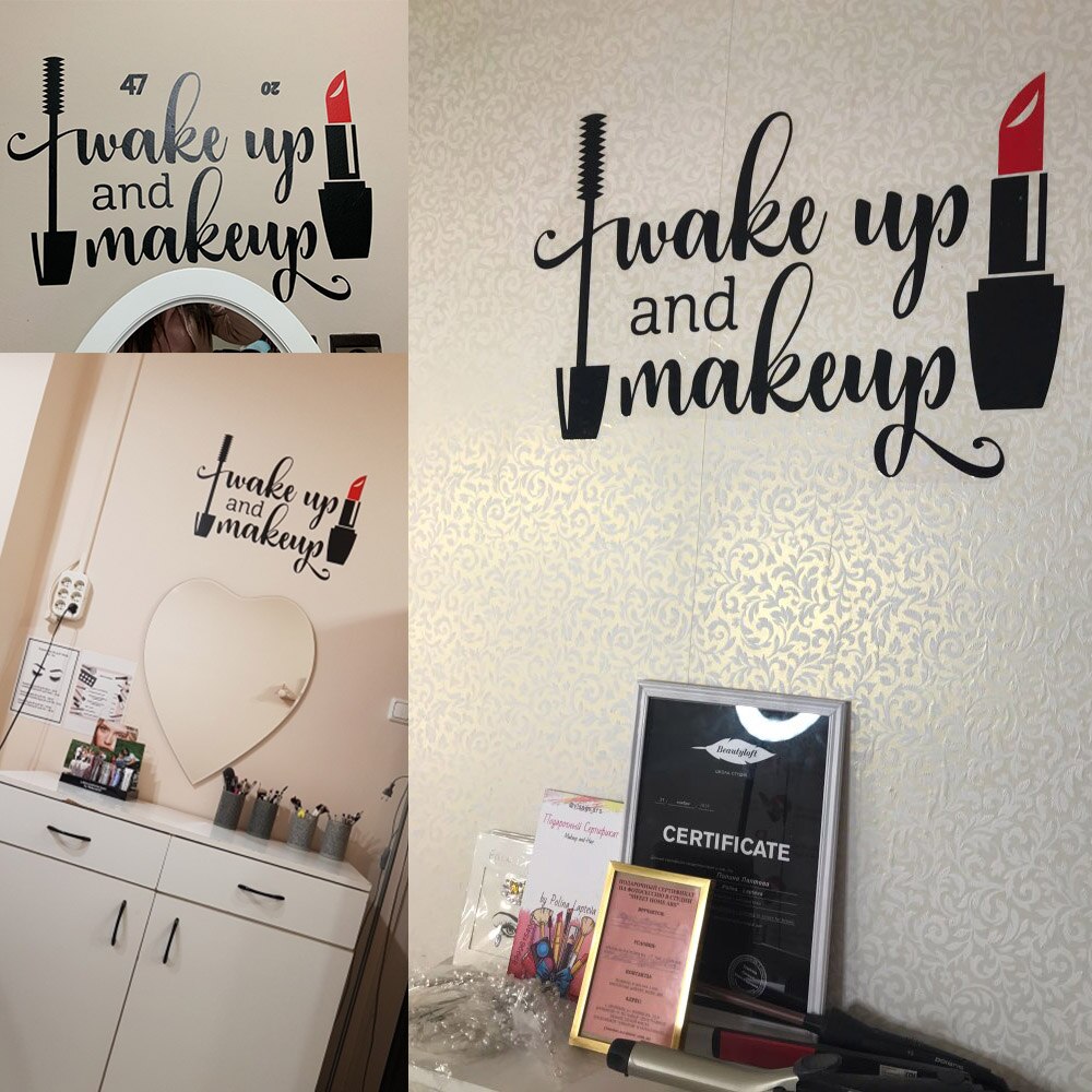 Beauty Salon Salon Lipstick Eyes Vinyl Wall Sticker Wallpaper For Beauty Salon Girls Bedroom Decor Mural Poster Quotes Make Up