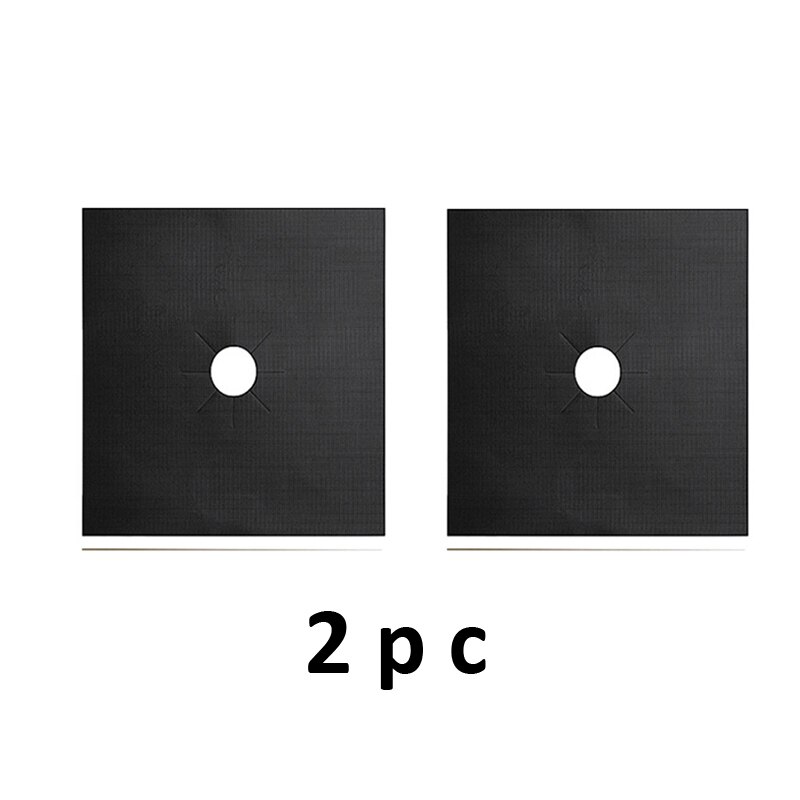 Non-Stick Reusable Self Adhesive Foil Cleaning Mat Set Stove Protector Cover Mat Cooker Cover Burner Protector Kitchen Tools: Black 2pc