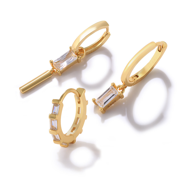 Romad 3Pcs Ins Persoonlijkheid Zirconia Oorbellen Vrouwen Trendy Goud Kleur Wit Zirconia Hoops Oorbellen Meisjes Party: Default Title