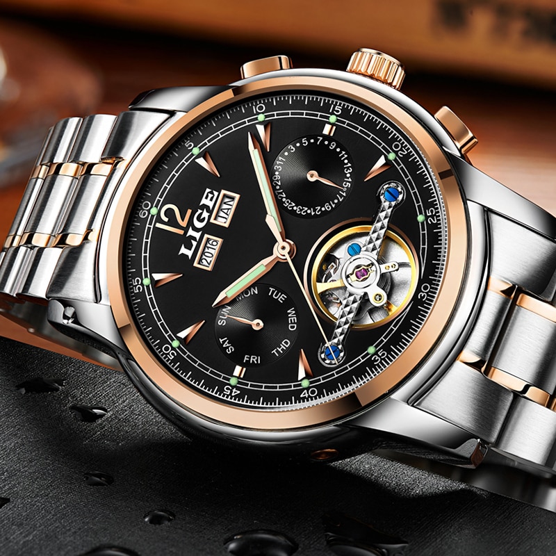 Männer Uhren Luxus oben LIGE Tourbillon Mechanische Sport Uhr Mens Geschäft Automatische Uhr Mann Relogio Masculino