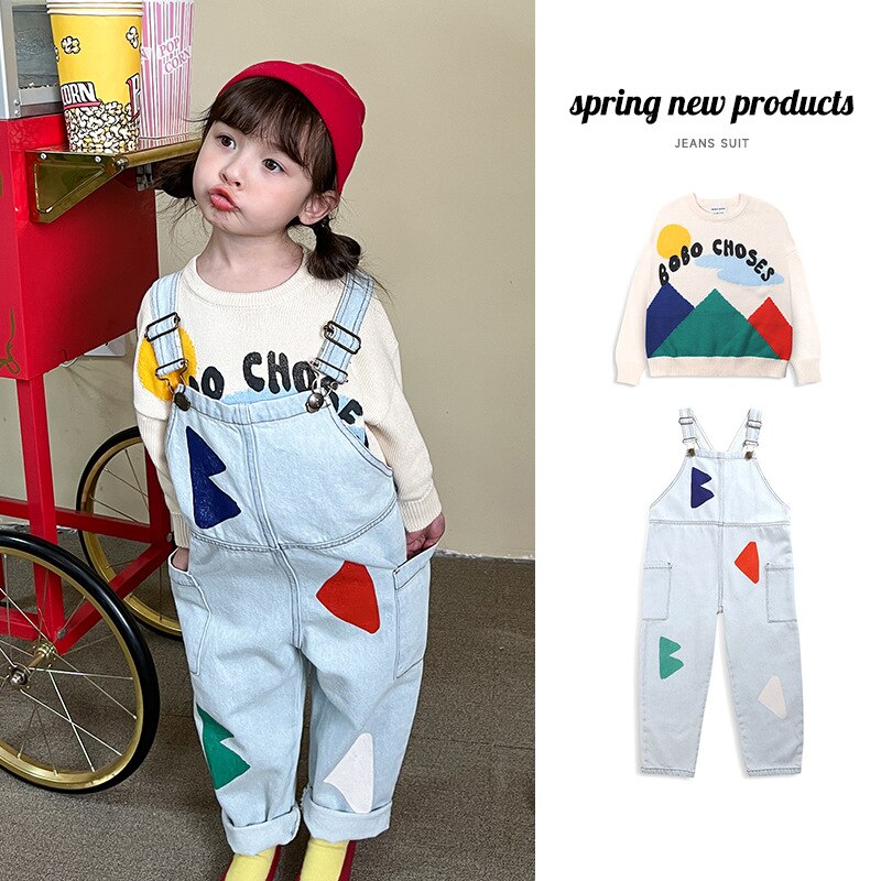 Pantalones vaqueros para niñas, monos BOBO, Camiseta de algodón para niños, suéter blanco, ropa para jóvenes, ropa para niños 2022