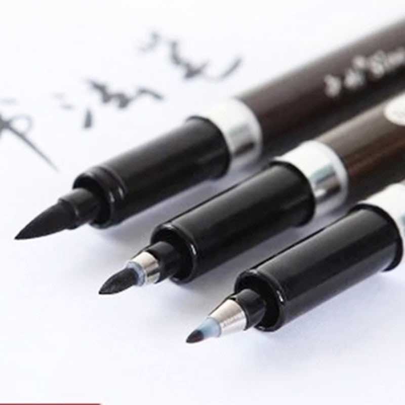 12 Pçs/set Preto Escova Caneta de Caligrafia Caneta Marcadores Escrita Arte Material Escolar Escritório Papelaria Estudante Pintura Canetas Lettering
