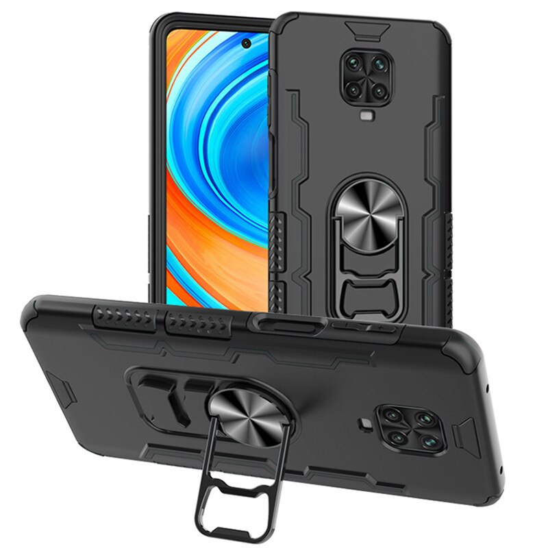 For Xiaomi Redmi Note 9S Case Car Holder Ring Phone Back Cover for Redmi Note 9 Pro Max Shockproof Armor Case: For Redmi Note 9S / Black