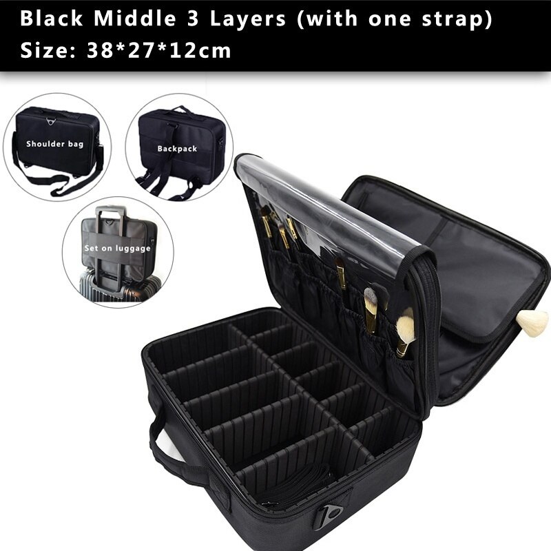 Make Up Bag Makeup Case Makeup Organizer Bolso Mujer Cosmetic Case Large Capacity Storage Bag: black M 3 layer