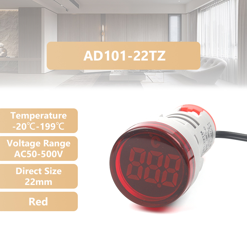 Termómetro Digital LED cuadrado redondo, luces de señal, medidor de temperatura, Sensor Detector, 20-199 Celsius, 50-500V CA, 22mm: Negro