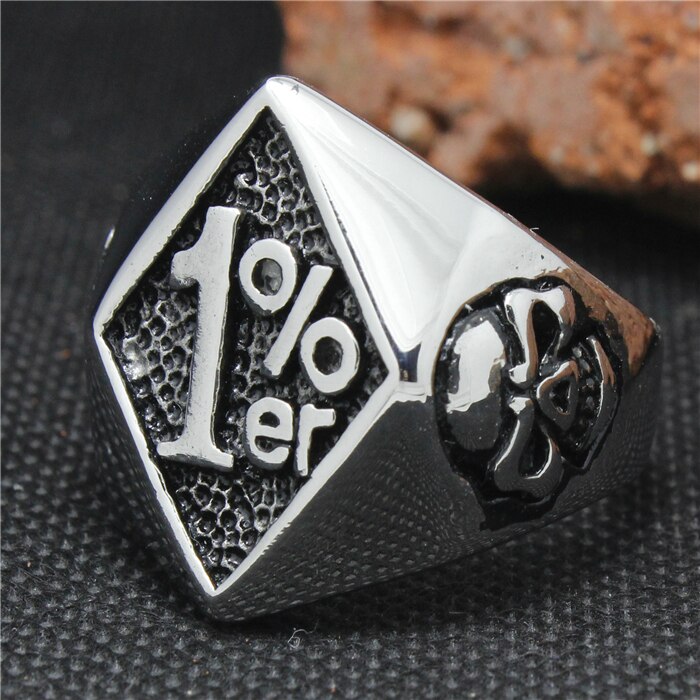 Cool 316L Stainless Steel Biker 1% er Skull Ring Mens Motorcycle Biker Band Party Ring