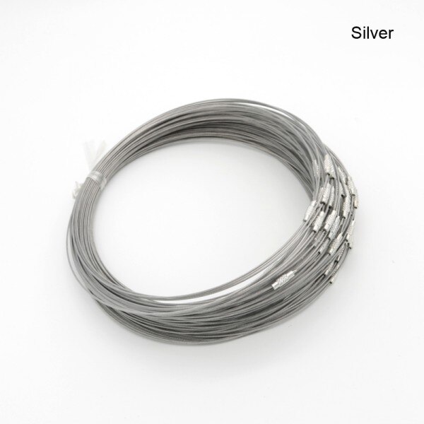 1mm Cable de acero cuerda cadena gargantilla collar joyería DIY hallazgos 10 unids/lote Color mezclado al por mayor: silver